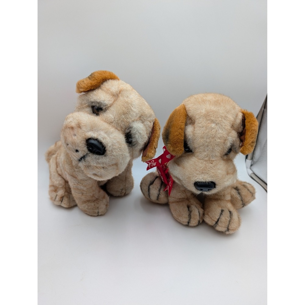 Dog Shar Pei Wrinkled Puppy Set of 2 Valentine Heart Ribbon Novelty Inc Plush